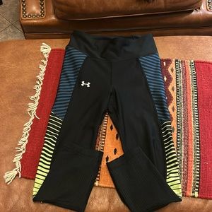 Under Armour Compression XS Black, Blue and Yellow Leggings with Side zipper
